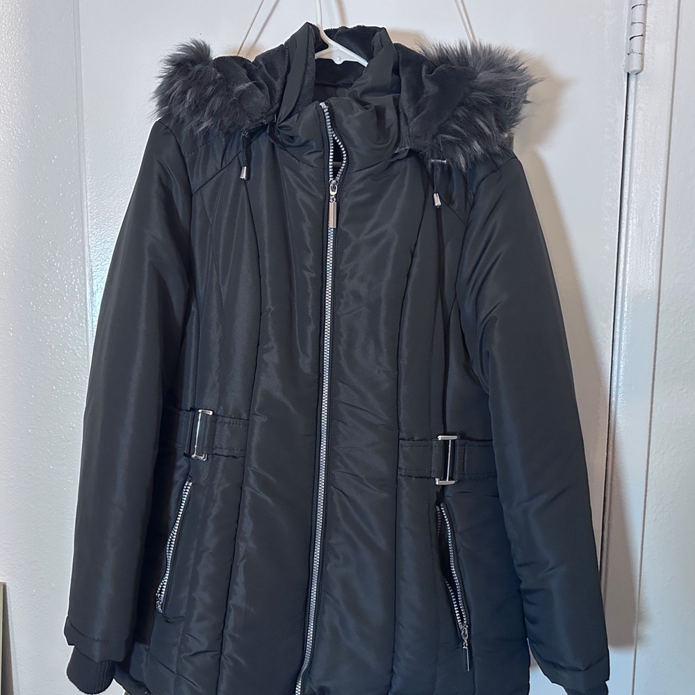 Liz Claiborne Heavy Weight Puffer Coat Faux Fur Black Women’s Size Large